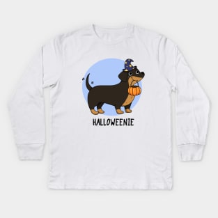 Halloweenie Cute Halloween Dachshund Dog puns are life Kids Long Sleeve T-Shirt